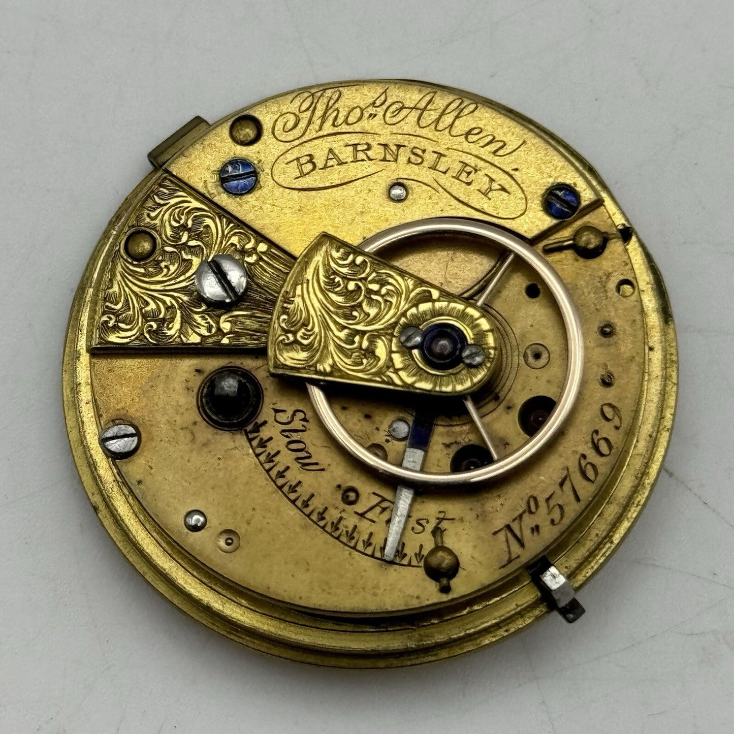 37.7mm Manual Wind Thomas Allen Barnsley Fusee Pocket Watch Movement FOR PARTS