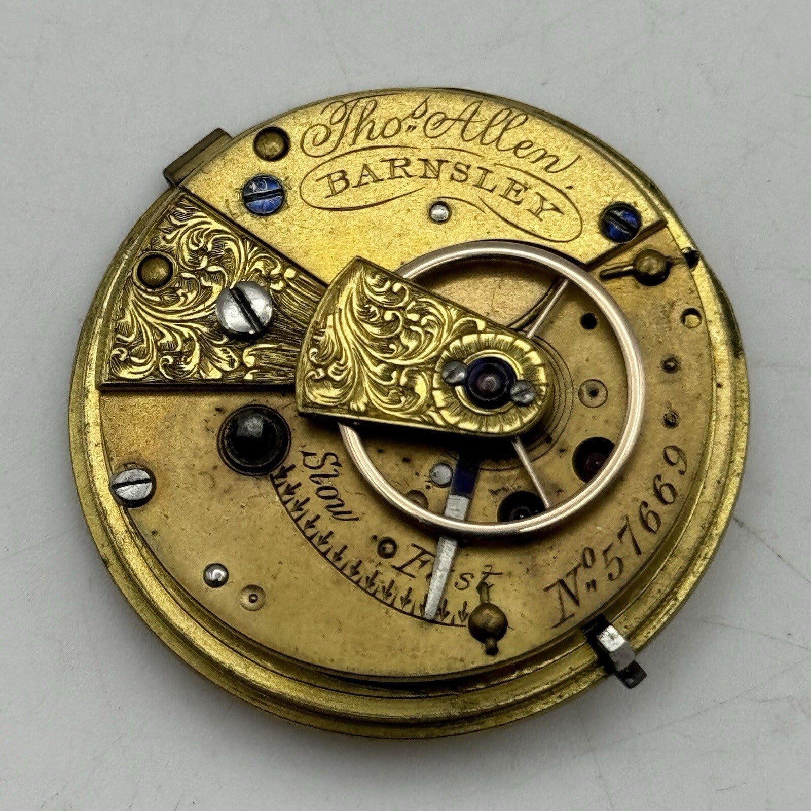 37.7mm Manual Wind Thomas Allen Barnsley Fusee Pocket Watch Movement FOR PARTS