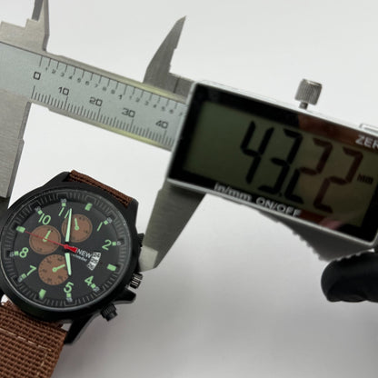 Xinew Men’s Quartz Chronograph Watch Calendar Dial Brown Strap Working 43mm