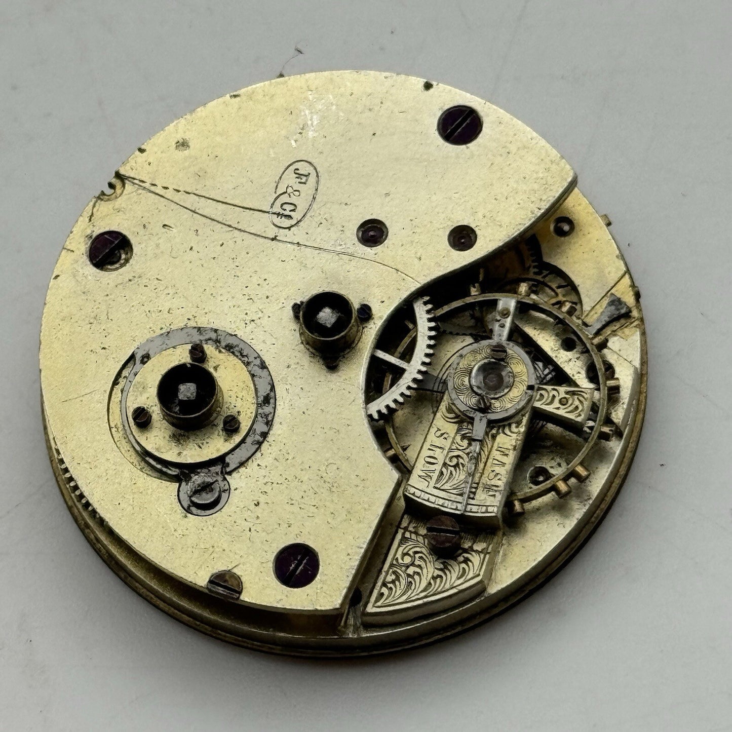 40.8mm Unidentified F & Co Porcelain Dial Pocket Watch Movement FOR PARTS