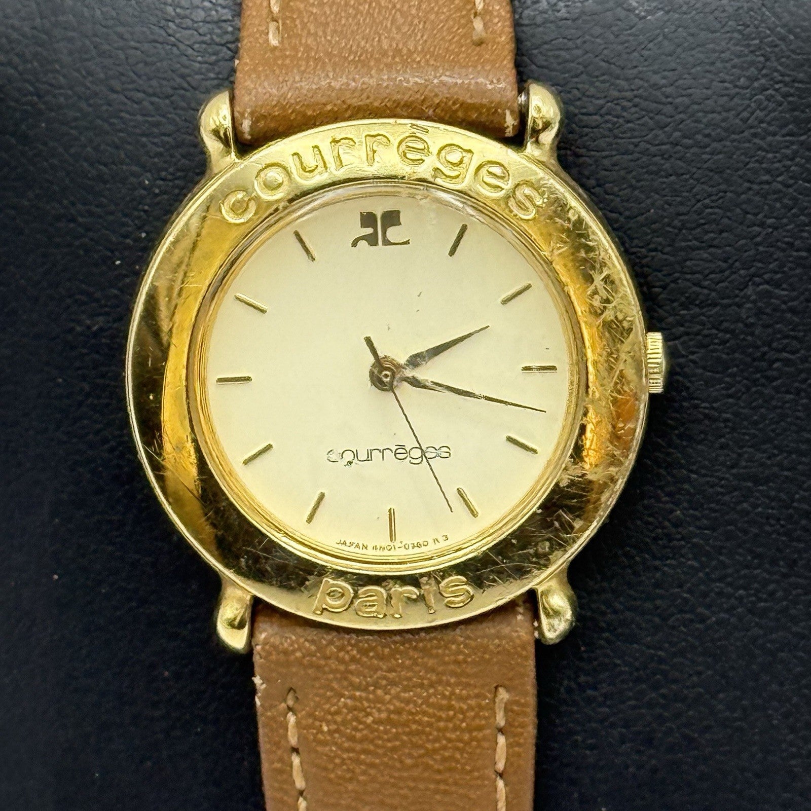 25mm Working Ladies Vintage Courreges Paris 4N01-0220 Gold Plated Quartz Watch
