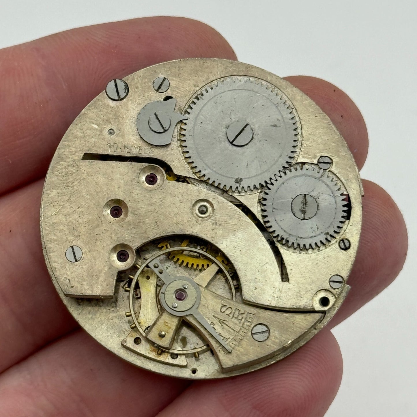 41.5mm 10 Jewels Unidentified Interesting Vintage Pocket Watch Movement PARTS