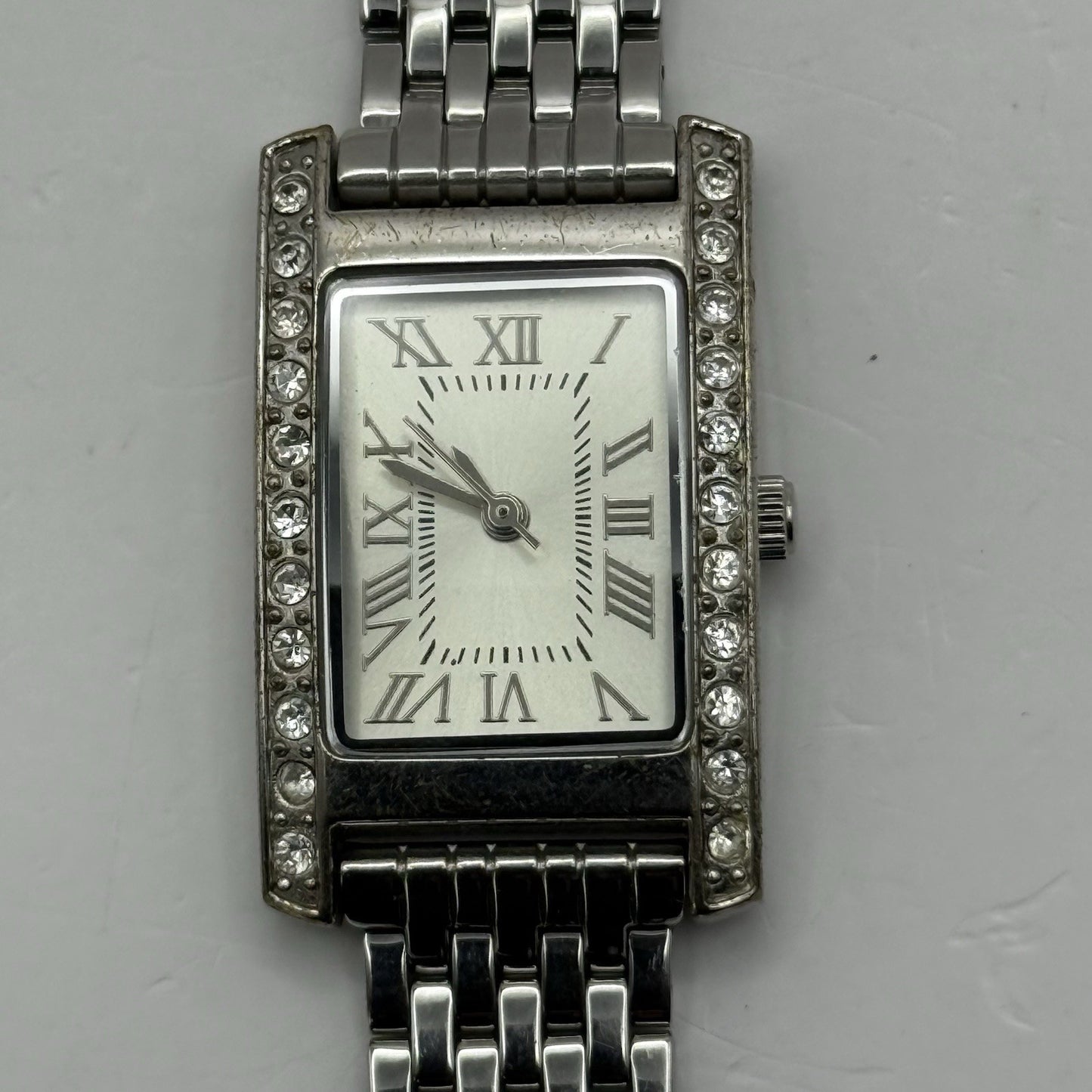 20mm Working Ladies M&S Silver Tone Jewelled Quartz Watch Broken Strap