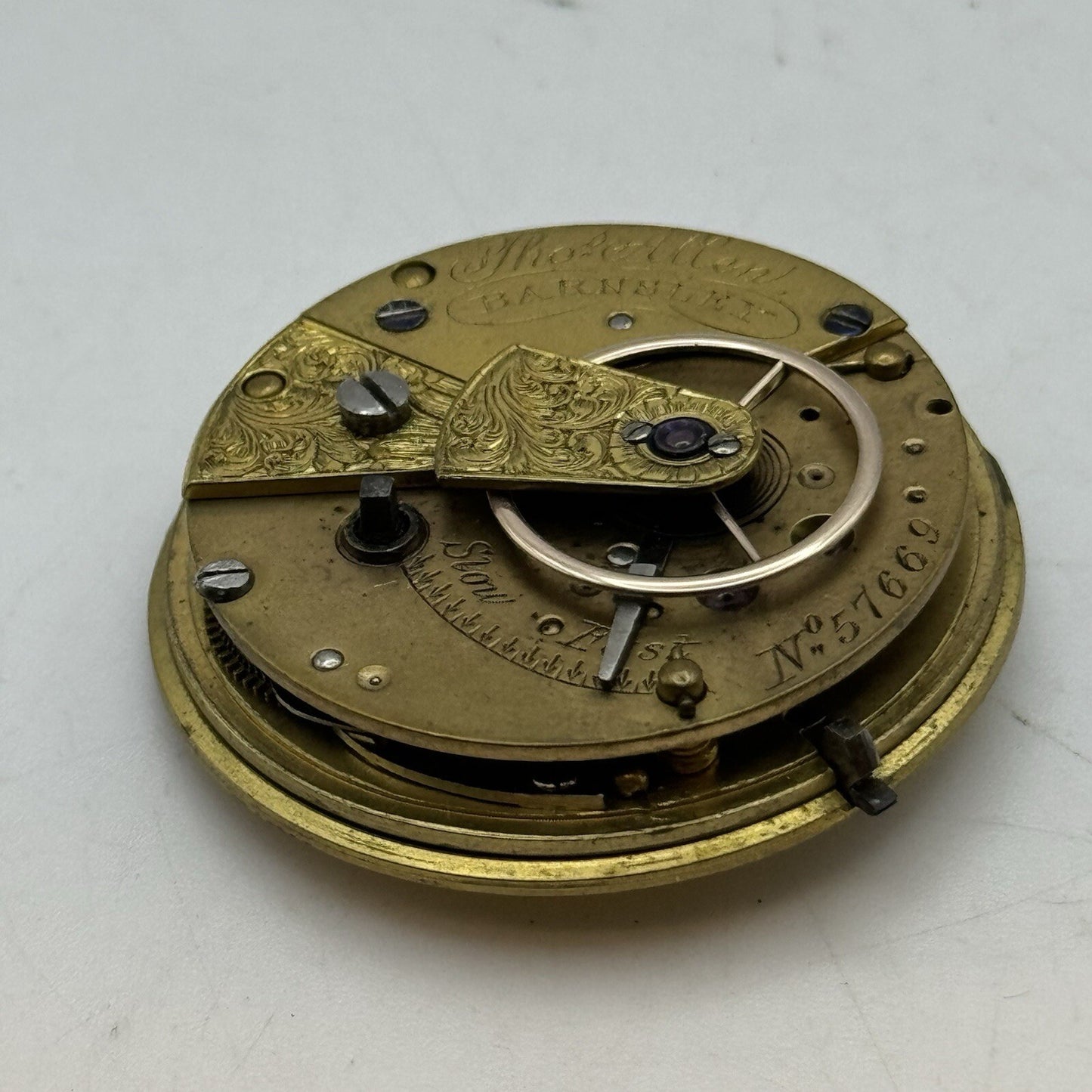 37.7mm Manual Wind Thomas Allen Barnsley Fusee Pocket Watch Movement FOR PARTS