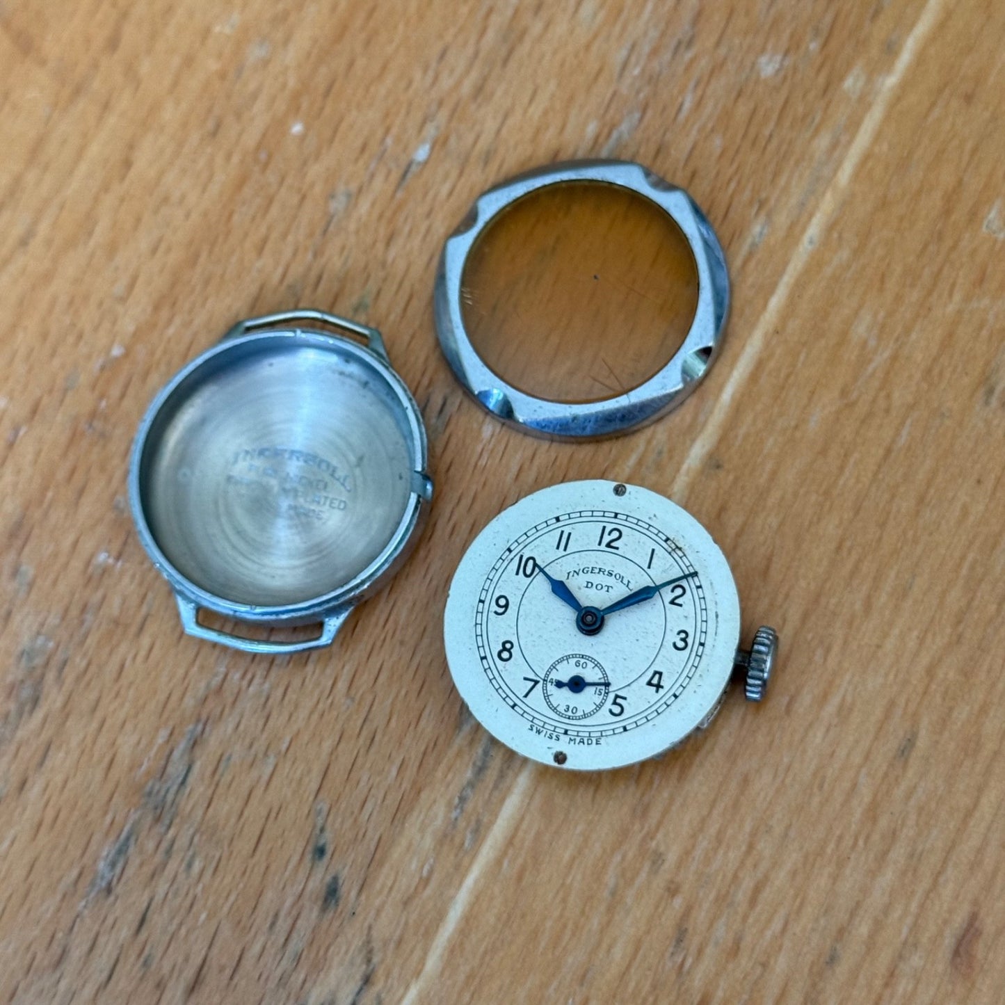 25mm Vintage Ingersoll Dot Nickel Chromium Swiss Manual Wind Watch PARTS REPAIR