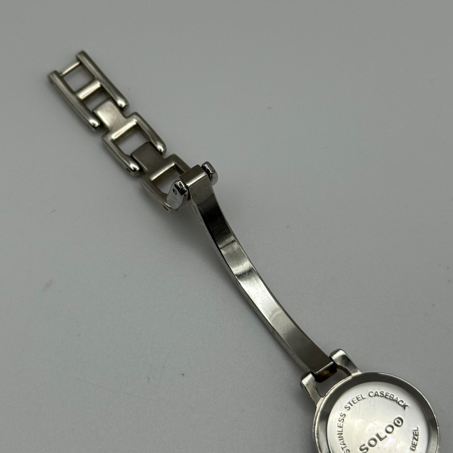 Solo Ladies Quartz Watch Black Dial Rhinestone Accents Bracelet Working 19mm