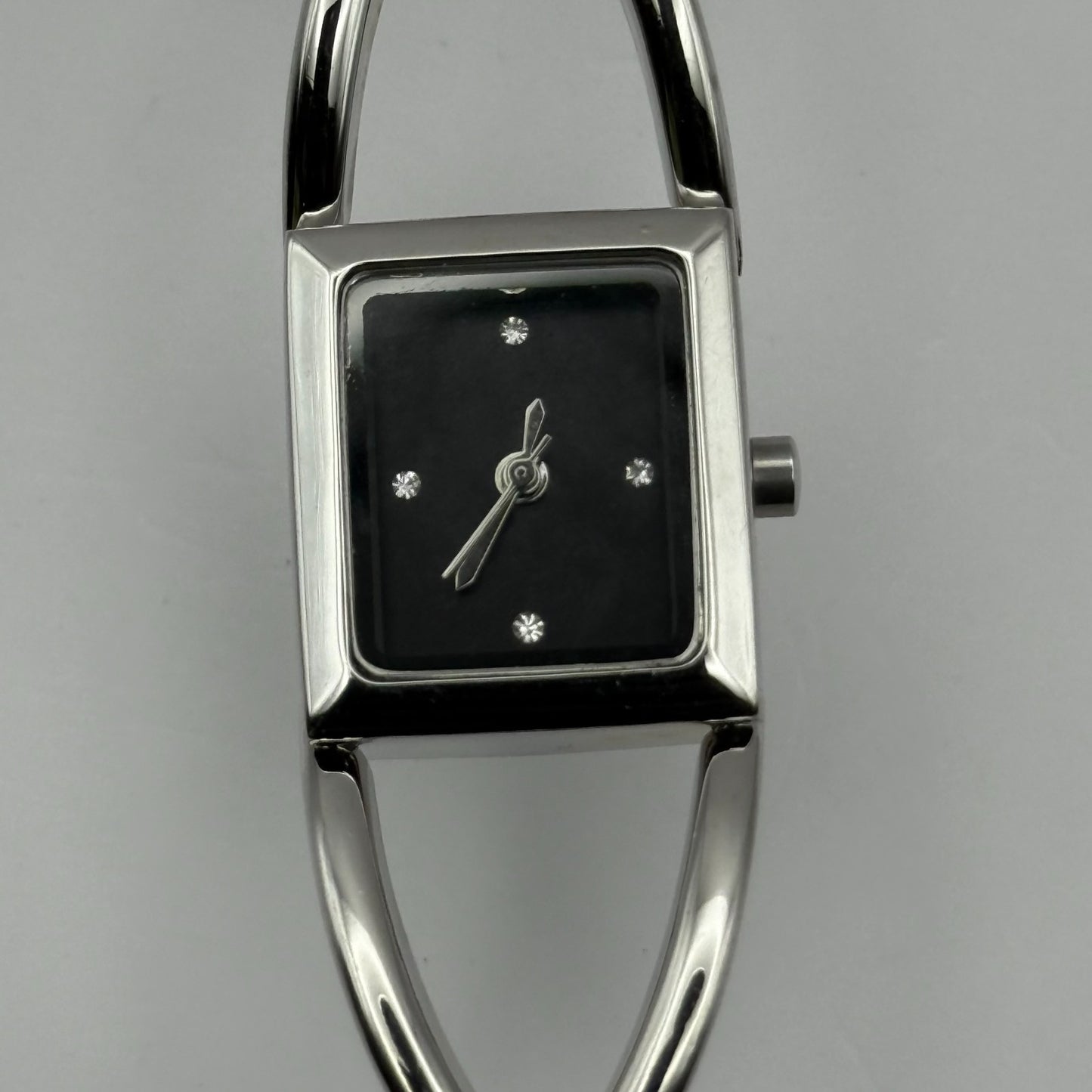 Avon Ladies Quartz Watch Black Square Dial Silver Tone Bracelet Working 19mm