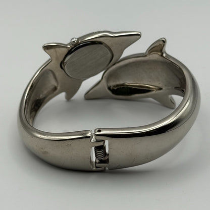 Carvel Ladies Dolphin Bangle Watch Quartz Silver Tone Working 20mm 5.5 Inches