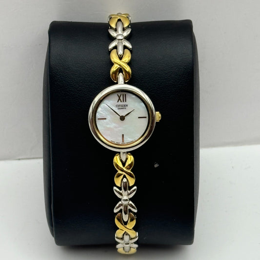 20mm Ladies Citizen Mother Of Pearl Two Tone Quartz Watch New Battery 7.5 Inches