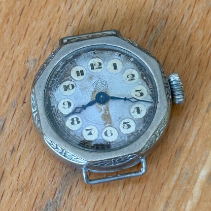 26mm Vintage Interesting Swiss Made Bullseye Manual Wind Watch PARTS / REPAIR