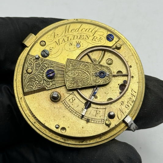 41.7mm J Medcalf Malden Road Antique Fusee Pocket Watch Movement FOR PARTS