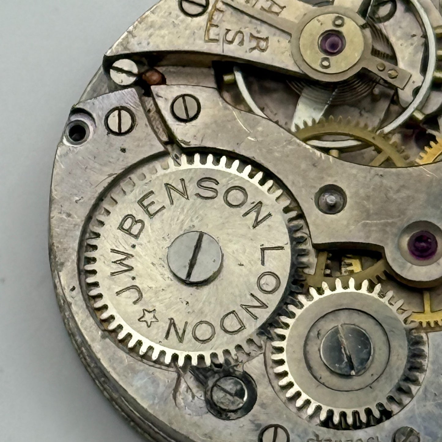 J W Benson Trench 15 Jewels Watch Movement Manual Wind Vintage Parts 27.1mm
