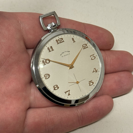 49mm Vintage NEW OLD STOCK Rite - Tyme Open Face Subdial Pocket Watch TO SERVICE