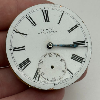 44.7mm Antique Kay Worcester Key Wound Pocket Watch Movement Dial PARTS REPAIR