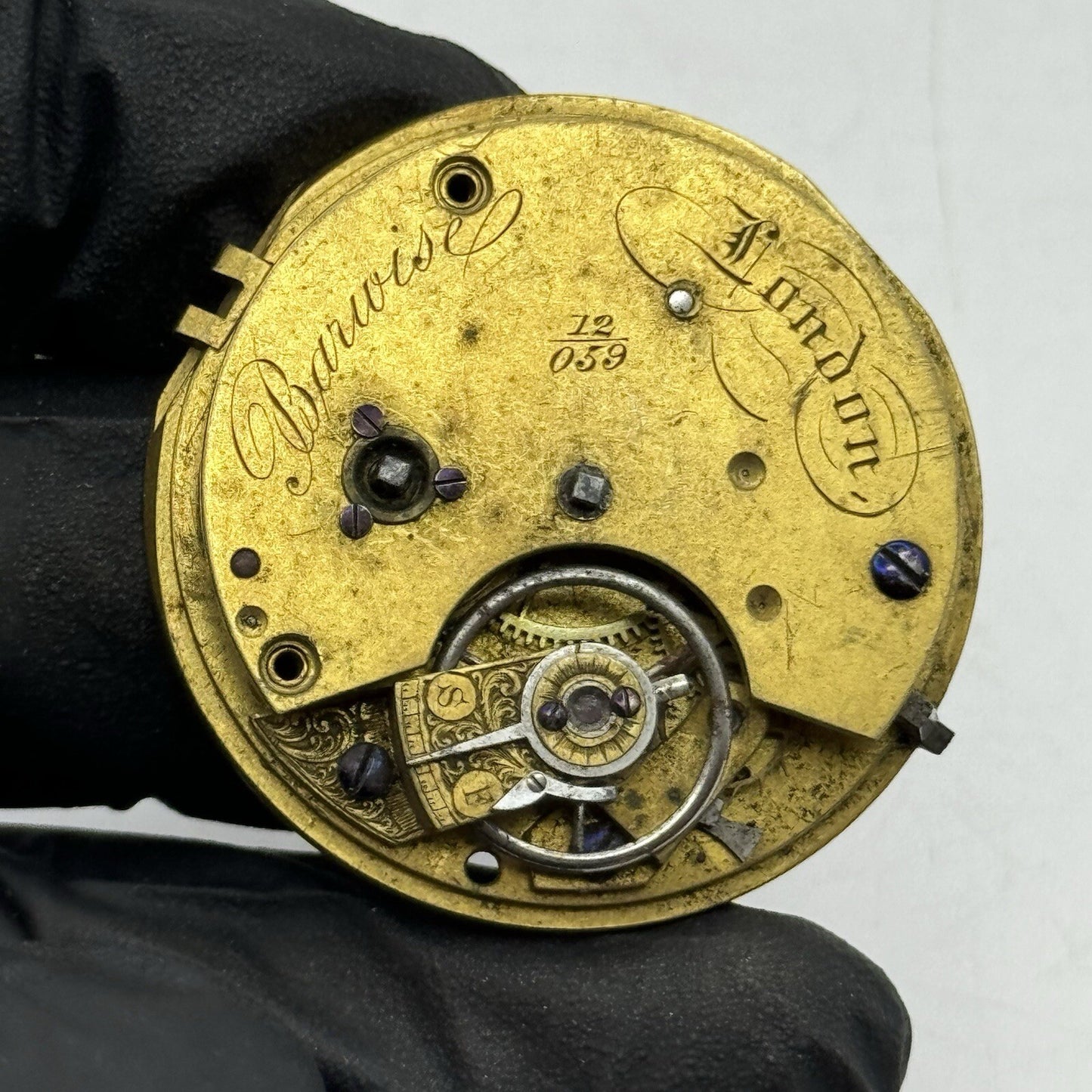 37.3mm Barwise London Antique Fusee Pocket Watch Movement FOR PARTS Repair
