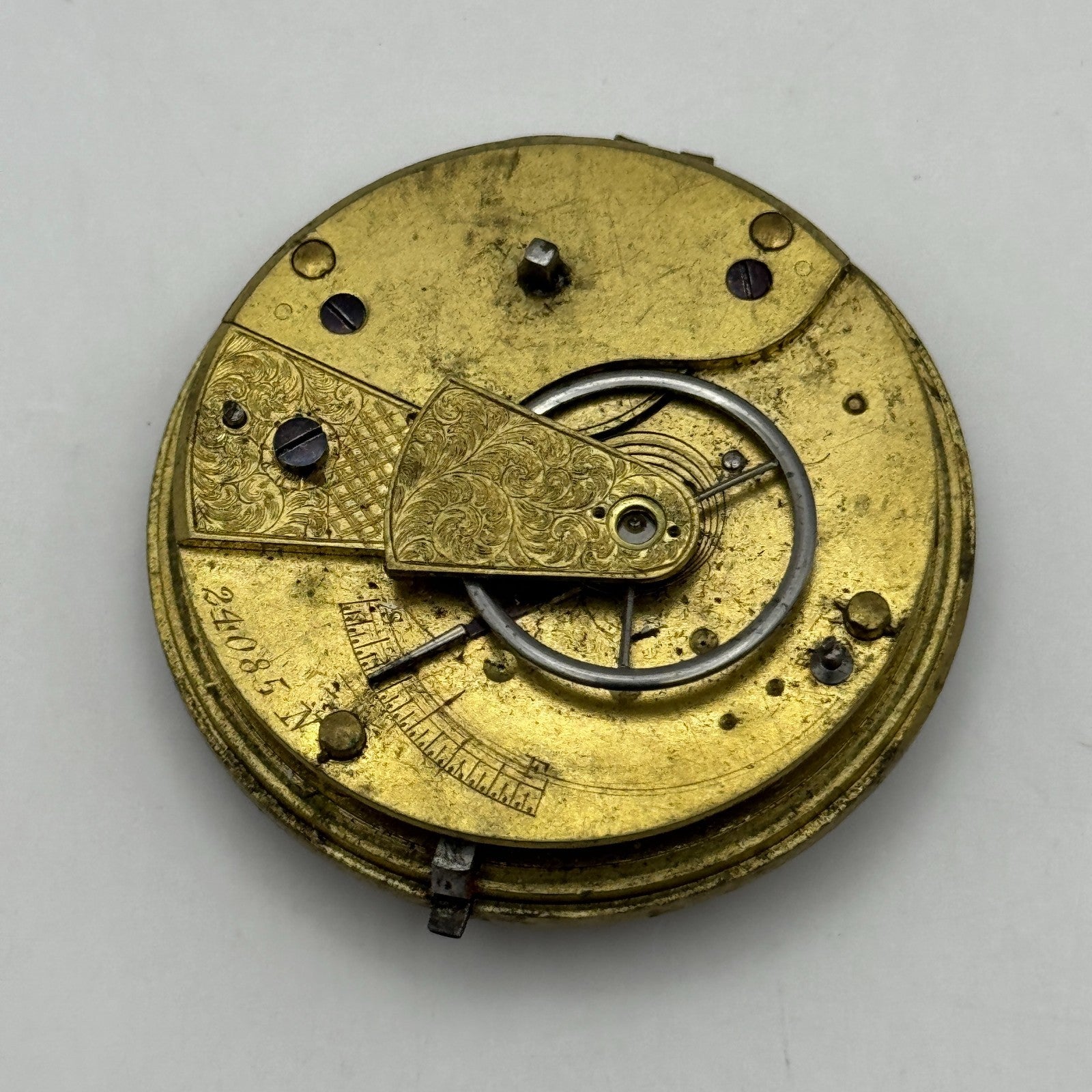 Fusee Pocket Watch Movement Antique English Key Wound Parts Repair Spares 45.9mm