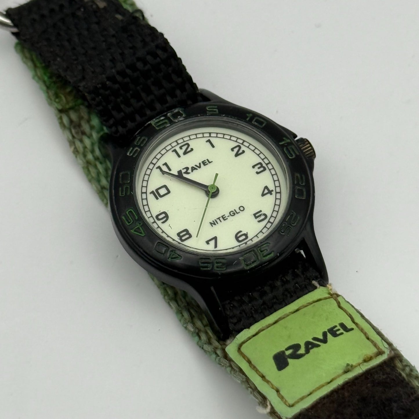 Ravel Nite-Glo Kids Quartz Watch White Dial Hook & Loop Strap Working 31mm