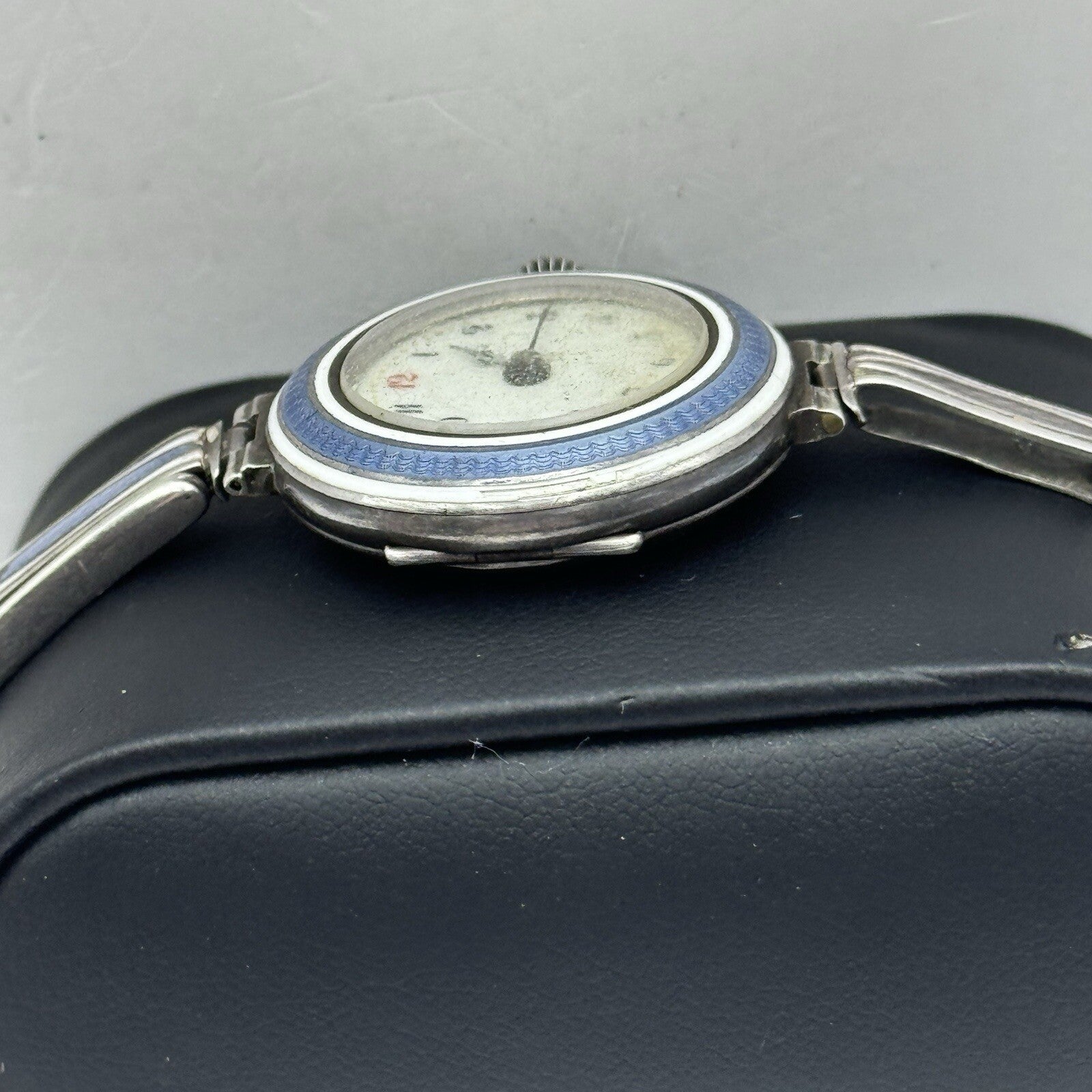 Pin Set Vintage Blue Enamel Sterling Silver 925 Ladies Trench Watch TO RESTORE