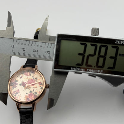 Kahuna Ladies Quartz Watch Floral Dial Black Leather Strap Working 30mm