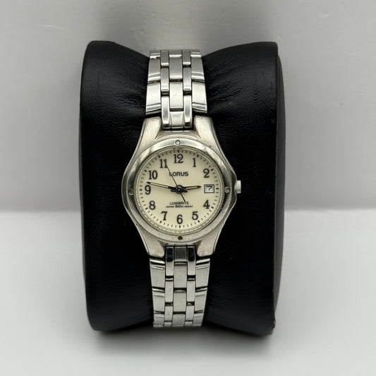 Lorus Lumibrite Ladies Quartz Watch Date Dial Silver Tone Bracelet Working 25mm