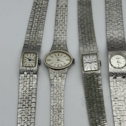 Bundle Of 9 Vintage Silver Tone Bark Affect Watches Mechanical Job Lot To Repair