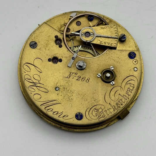43.7mm C H Moore Birkenhead No 268 H.F Pocket Watch Movement FOR PARTS
