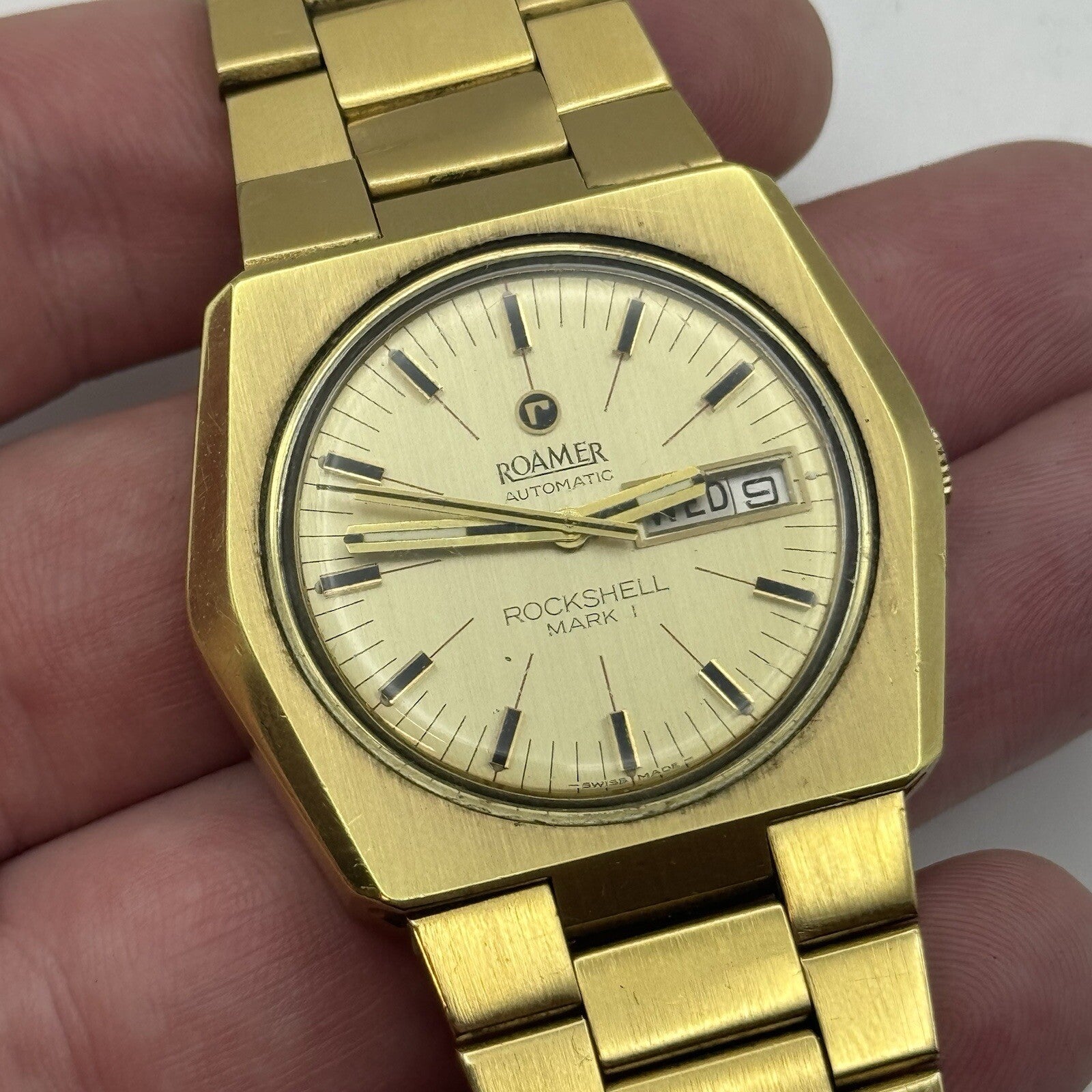 39mm Men’s Roamer Rockshell Mark I Automatic Day Date Watch Runs RESTORE