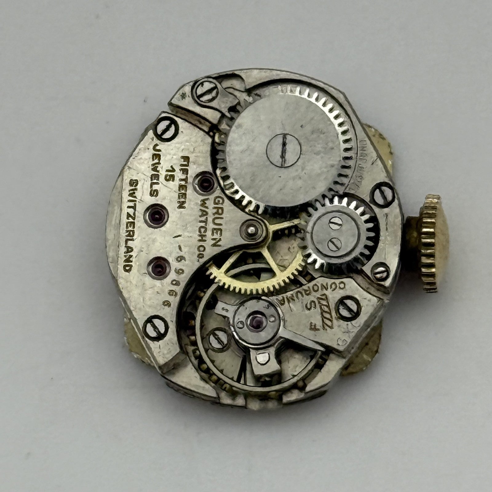 15.1mm Vintage Gruen 1-69866 Manual Wind Watch Movement PARTS REPAIR