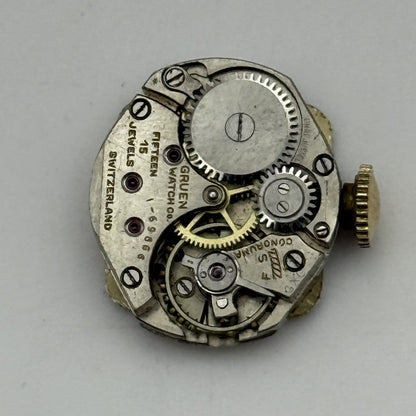 15.1mm Vintage Gruen 1-69866 Manual Wind Watch Movement PARTS REPAIR
