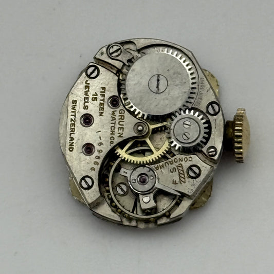 15.1mm Vintage Gruen 1-69866 Manual Wind Watch Movement PARTS REPAIR
