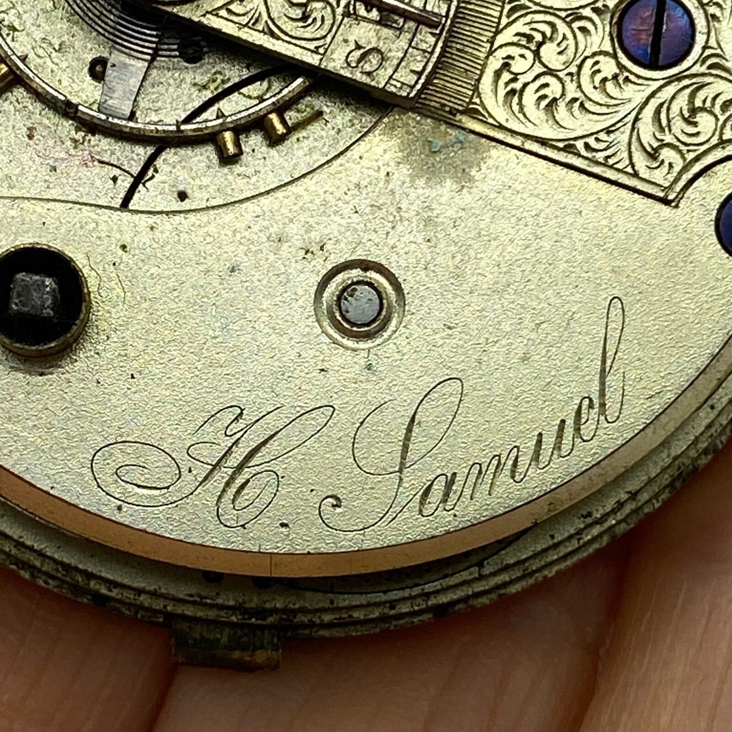 46.9mm Antique H Samuel Manchester Key Wound Swiss Pocket Watch Movement PARTS