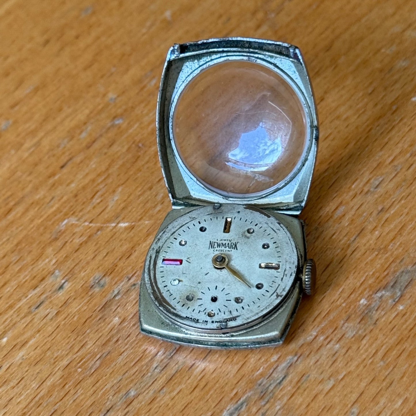 25mm Vintage Hinged Case Newmark Crescent England Nickel Chrome JD Watch PARTS
