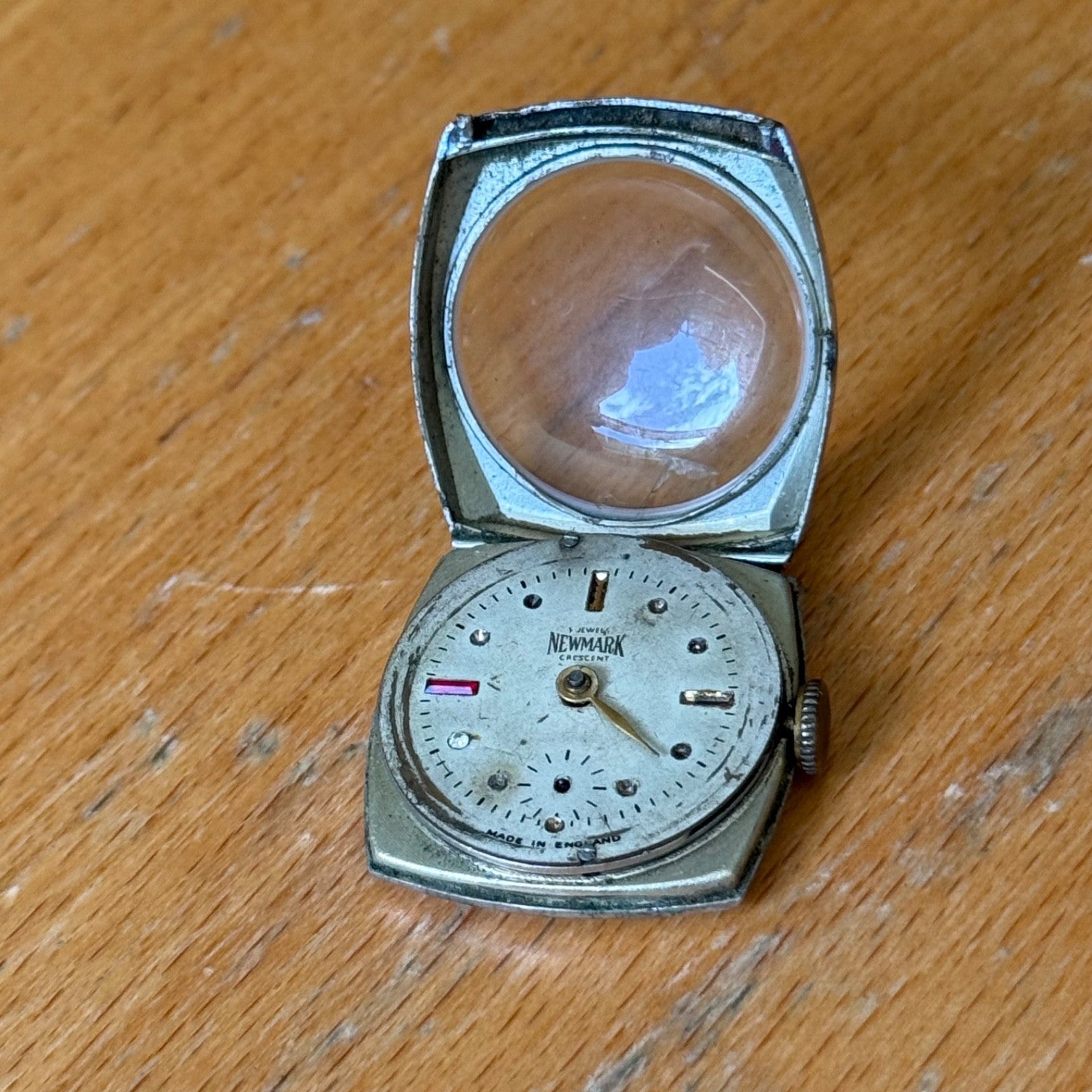 25mm Vintage Hinged Case Newmark Crescent England Nickel Chrome JD Watch PARTS