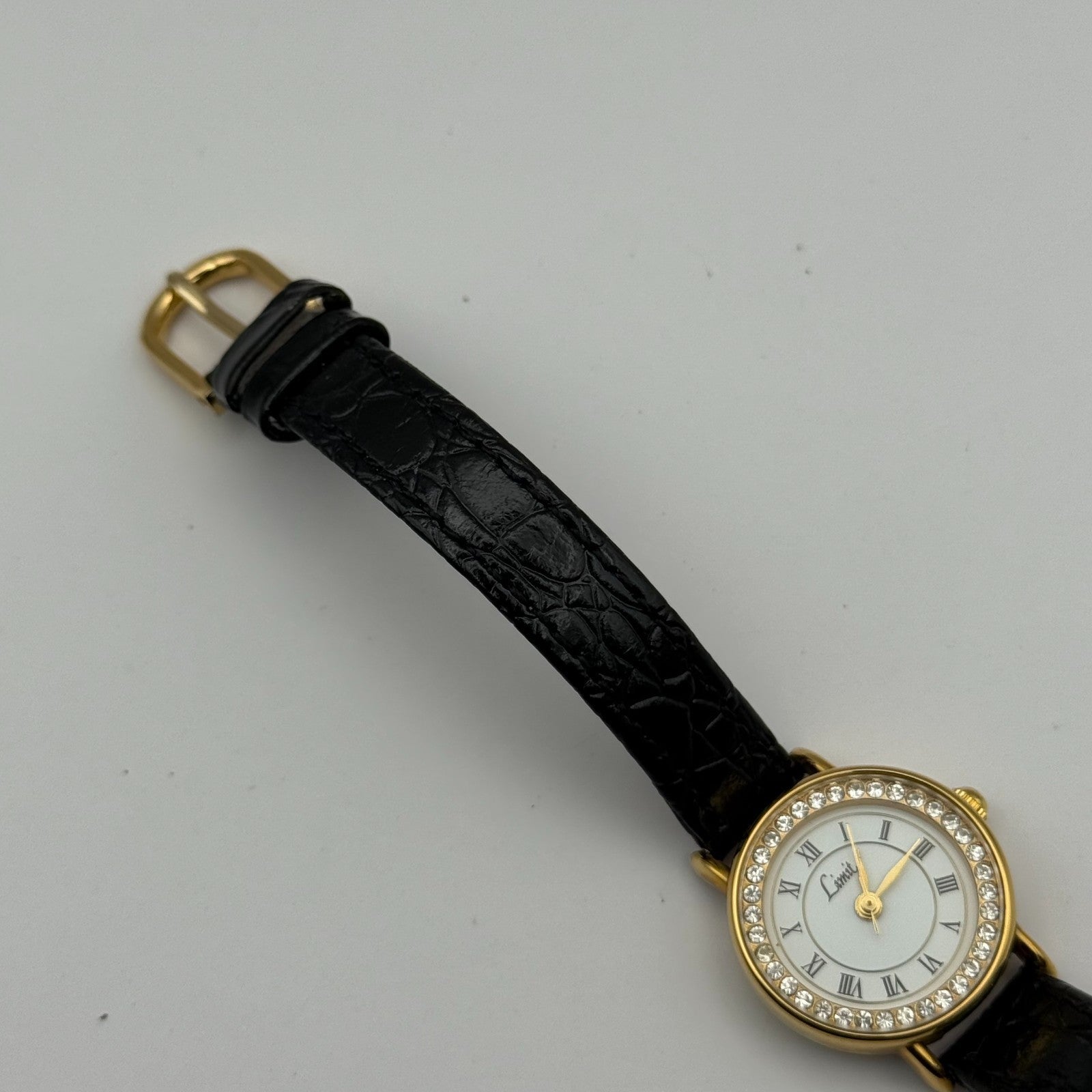 Limit Ladies Quartz Watch White Dial Crystal Accents Leather Strap Working 22mm