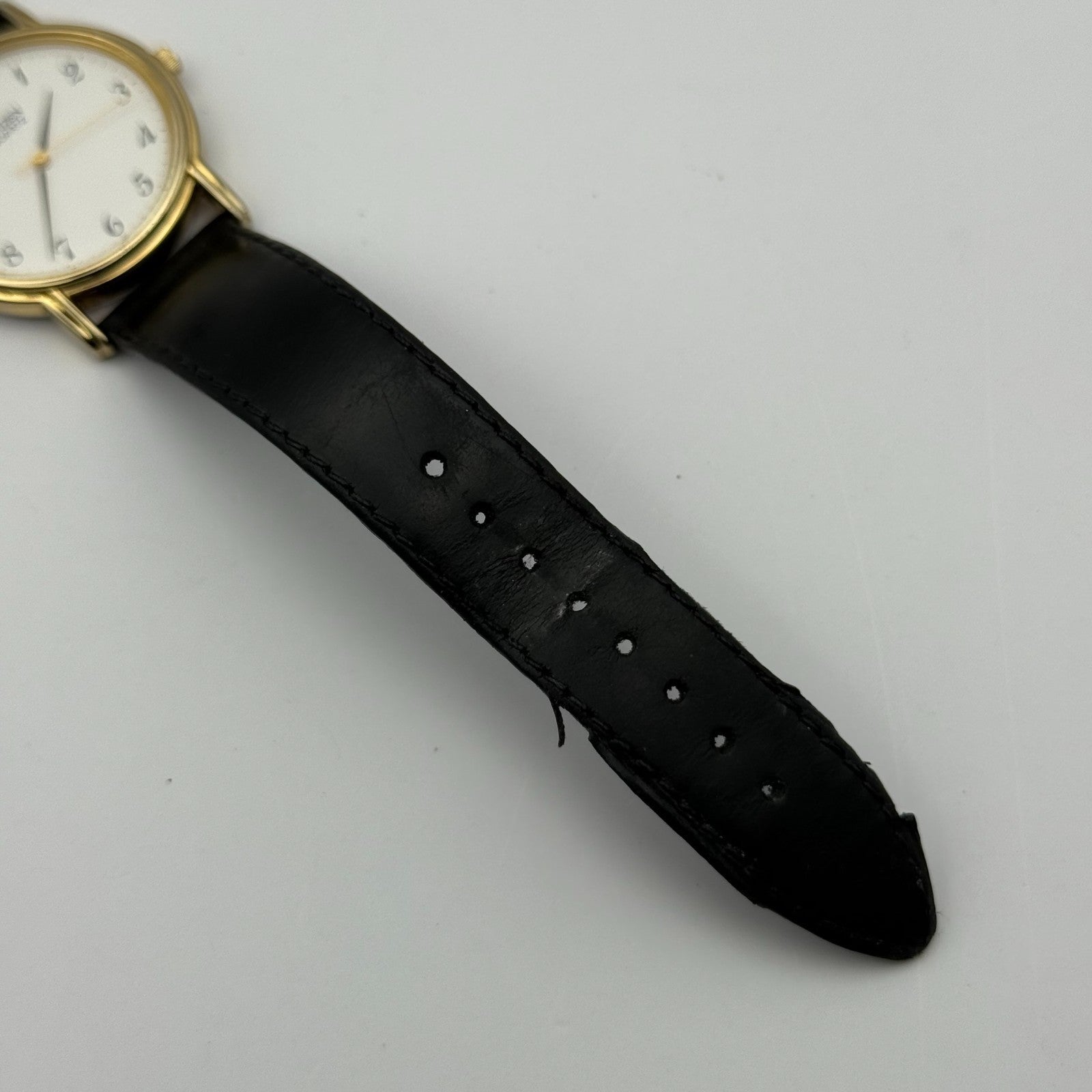 Citizen Ladies Quartz Watch Gold Tone White Dial Black Strap Japan Working 33mm