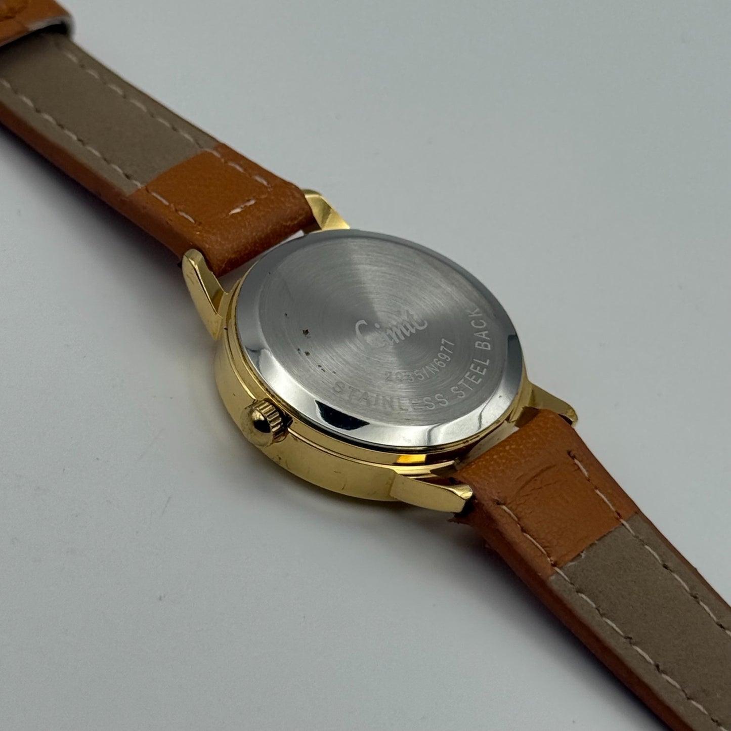 Limit Ladies Quartz Watch White Dial Gold Tone Case Brown Strap Working 25mm