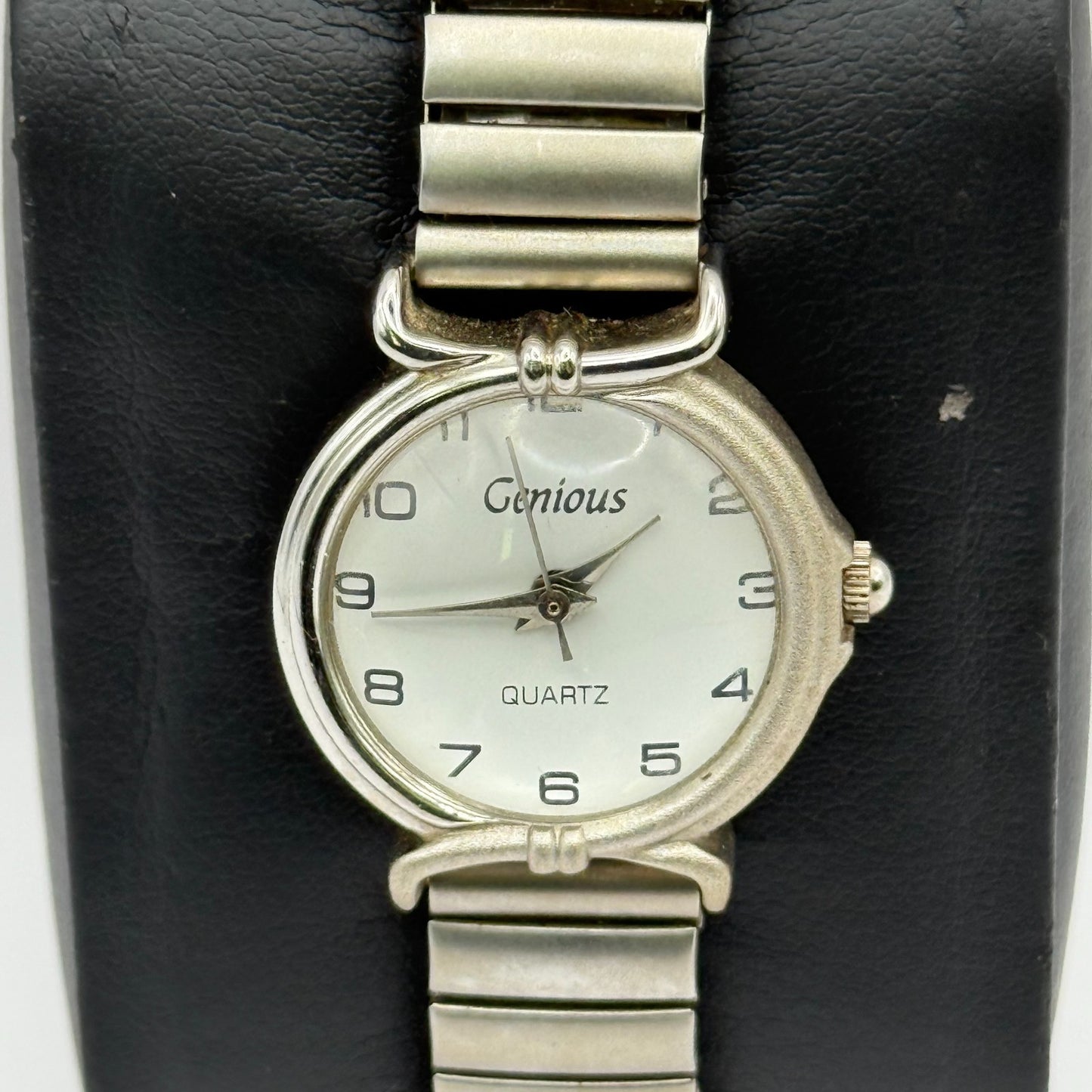 Genious Ladies Quartz Watch Silver Tone Expandable Band Japan Steel Working 24mm