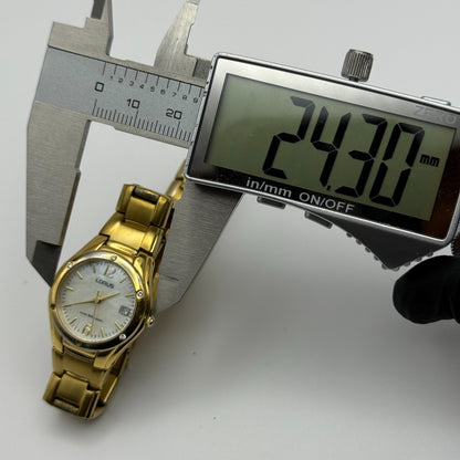 Lorus Ladies Quartz Watch Date Dial Gold Tone Bracelet Japan 24mm PARTS REPAIR