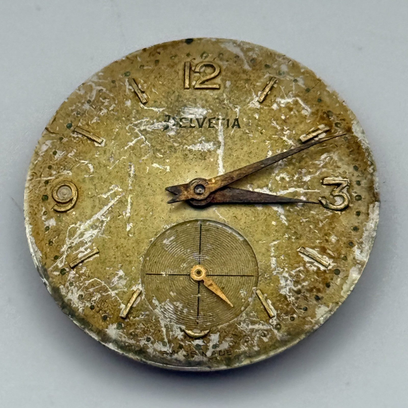 Helvetia 80C Watch Movement Manual Wind Vintage Swiss 17 Jewels Parts 25.6mm