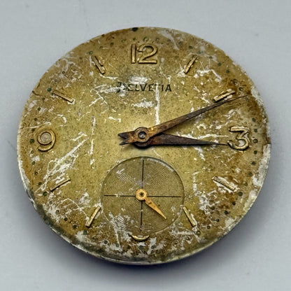 Helvetia 80C Watch Movement Manual Wind Vintage Swiss 17 Jewels Parts 25.6mm