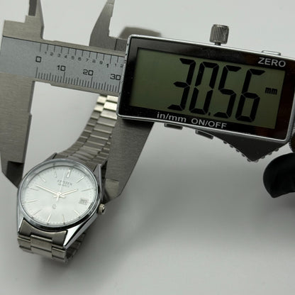 Citizen CQ Quartz Watch 6110-073185 Date Silver Tone Japan 30mm PARTS REPAIR