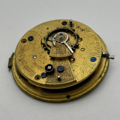 44.8mm Antique J D Williams & Son Merthyr Tydvil Pocket Watch Movement PARTS