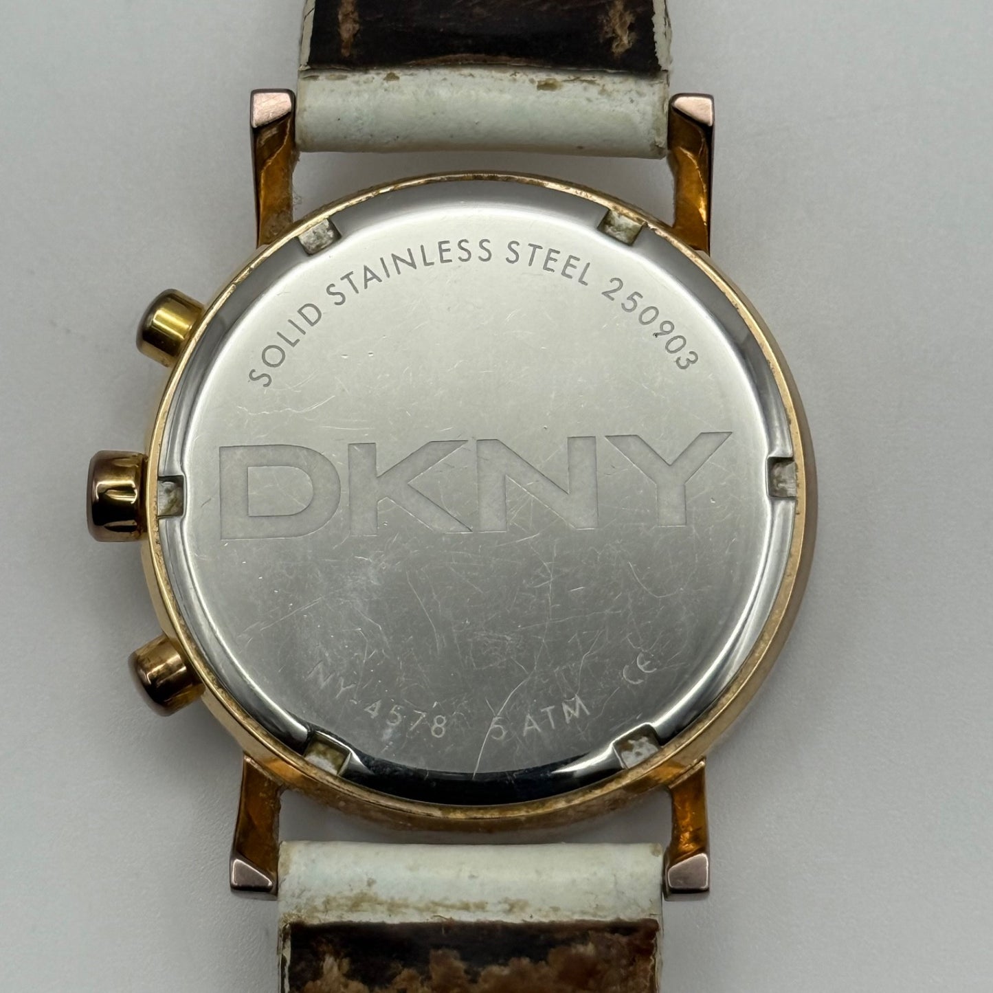 DKNY Chronograph Watch Mother Of Pearl Quartz Leather NY-4578 Date Dial 36mm