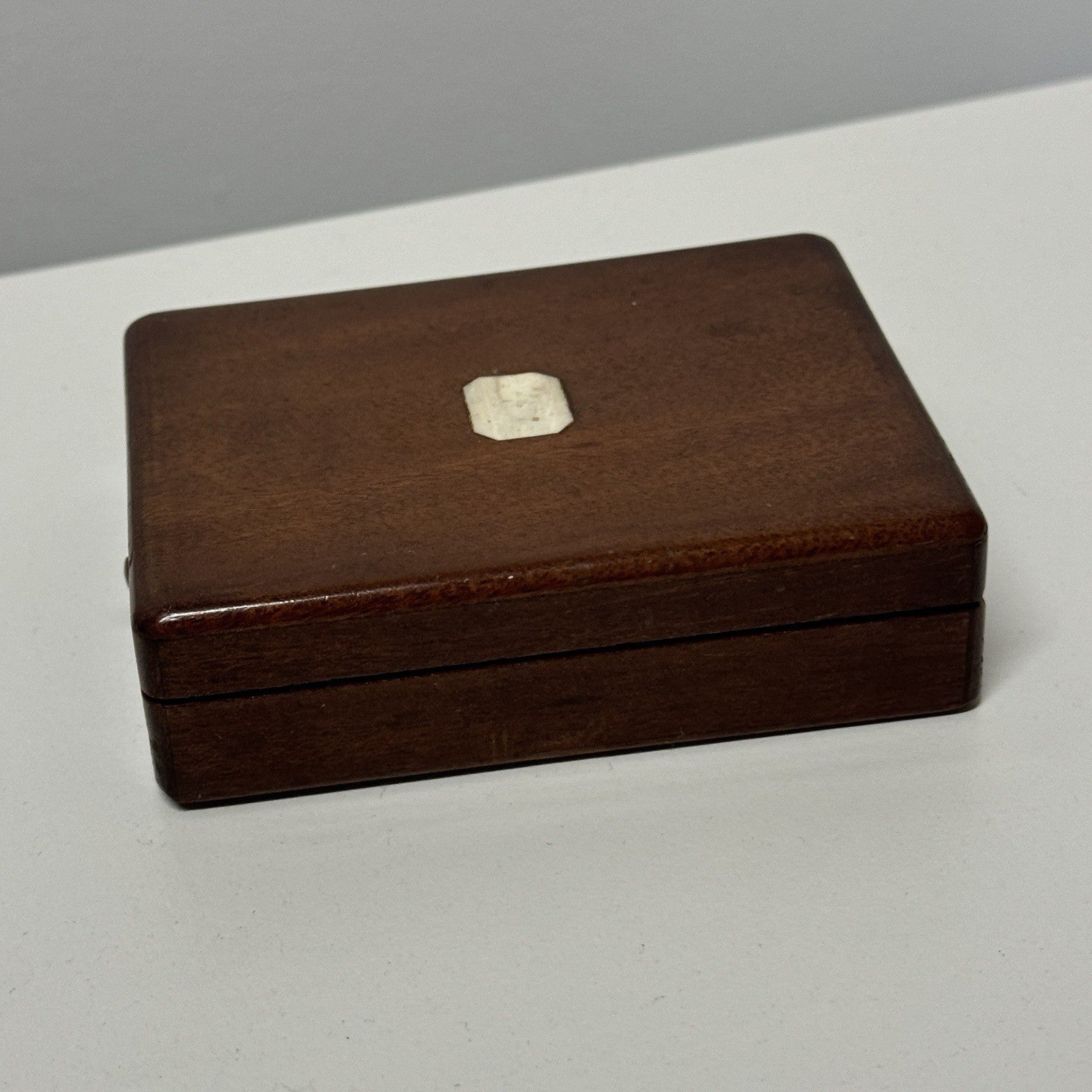 8cm x 10.5cm Antique Wooden Pocket Watch Box Purple Velvet Interior To Restore
