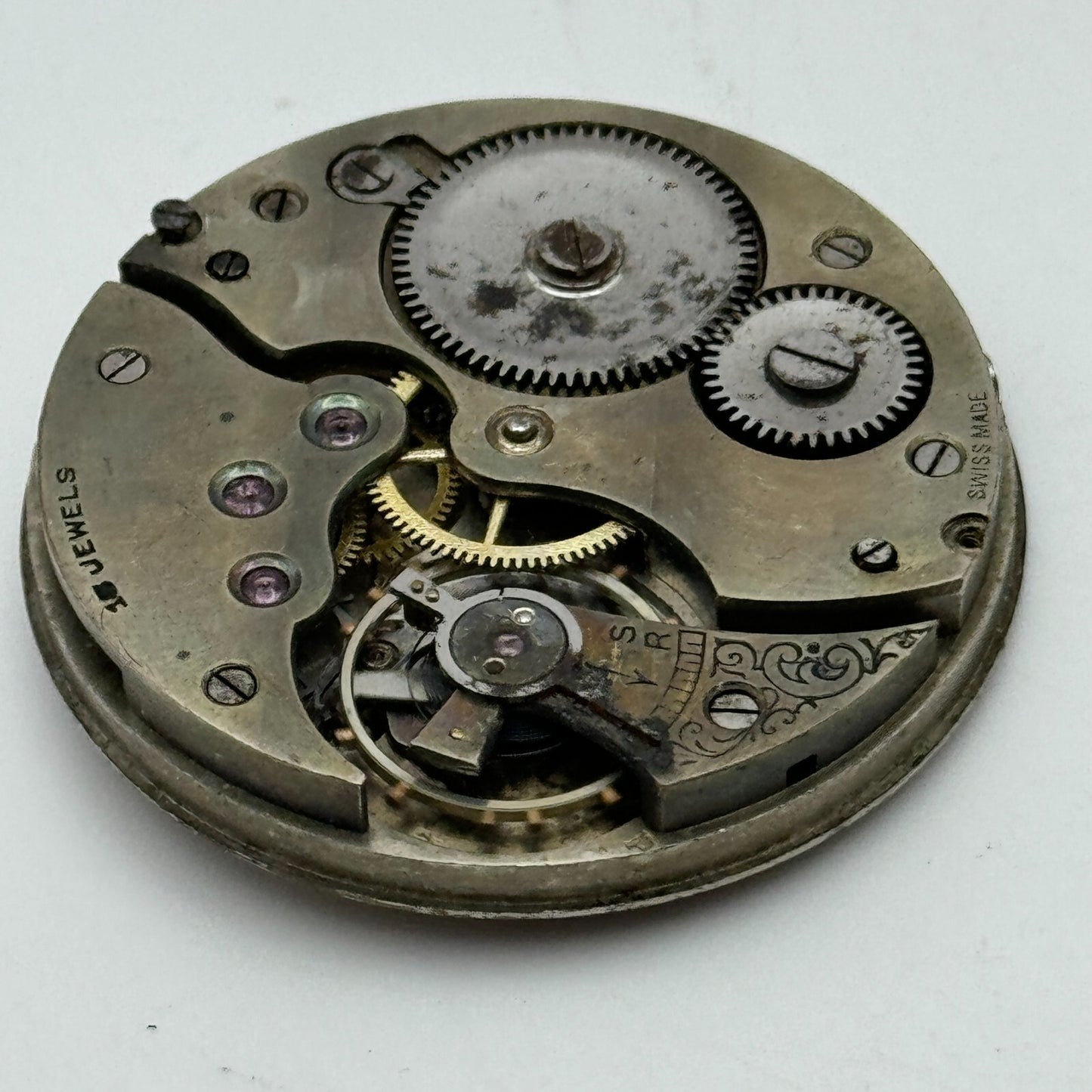 42.9mm Unidentified Swiss 15 Jewels Vintage Pocket Watch Movement PARTS SPARES