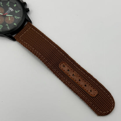 Xinew Men’s Quartz Chronograph Watch Calendar Dial Brown Strap Working 43mm