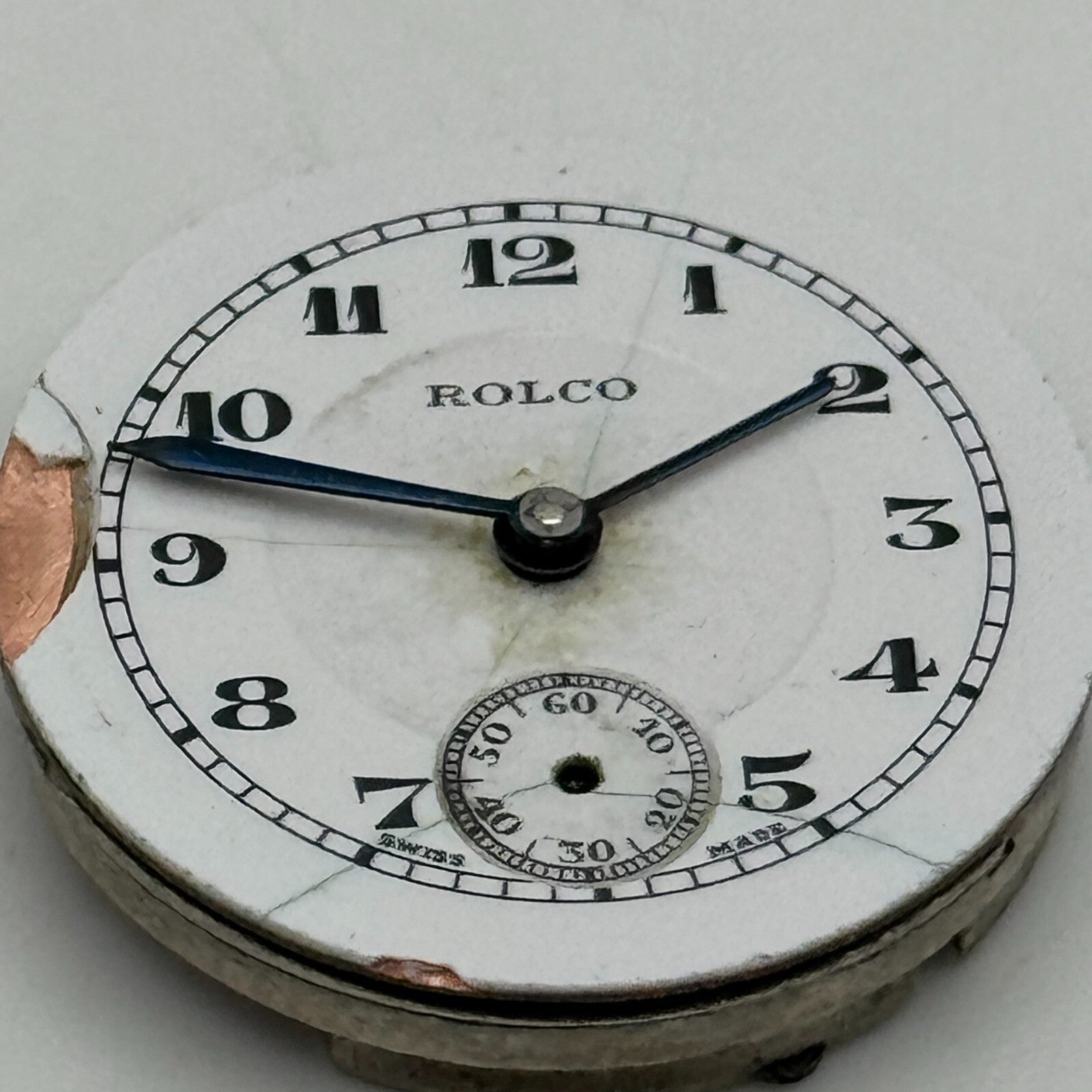 22mm Rolex Rolco 15 Rubies Military Trench Watch Movement Sub Seconds PARTS