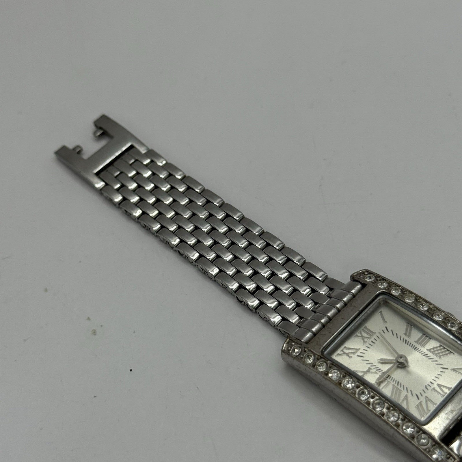 20mm Working Ladies M&S Silver Tone Jewelled Quartz Watch Broken Strap