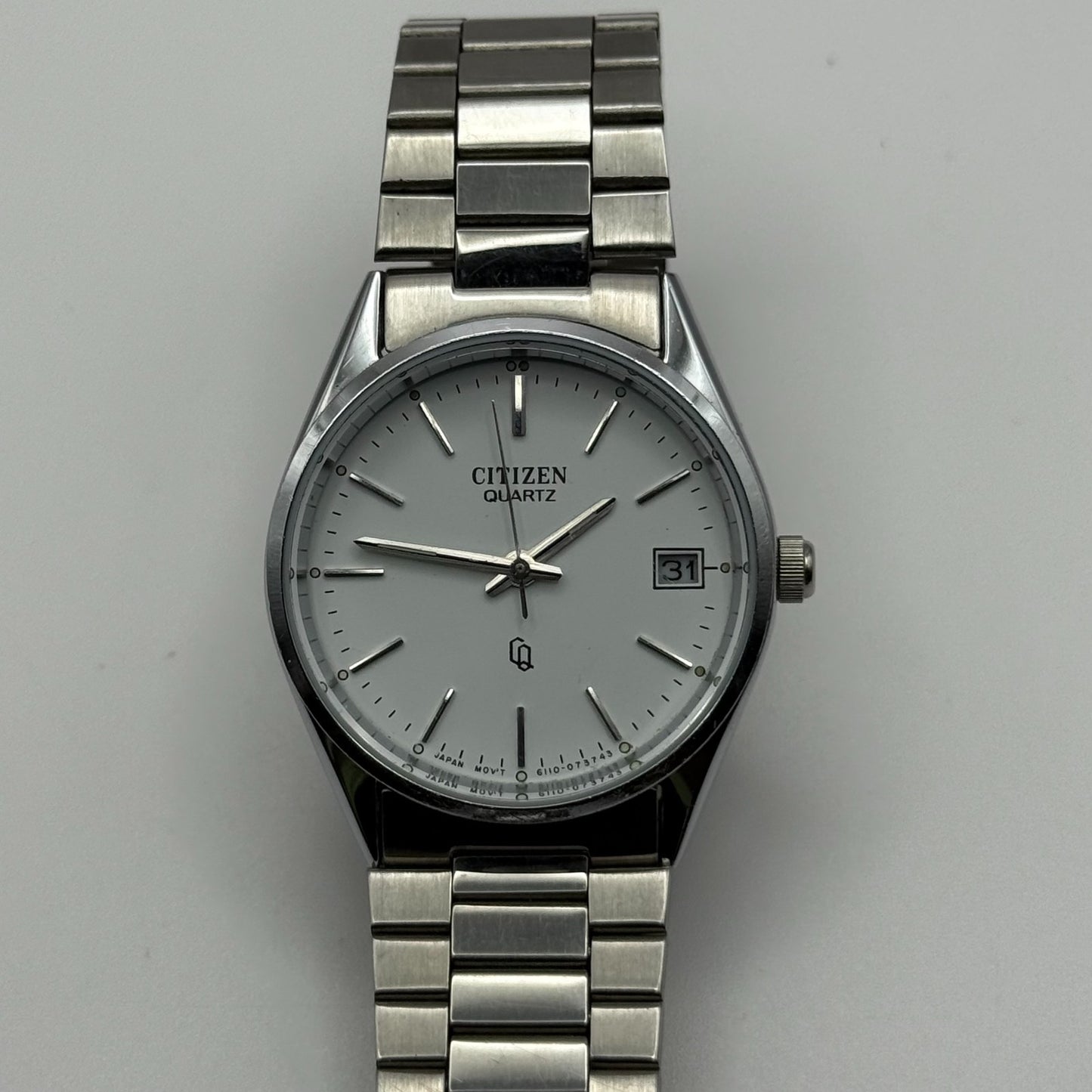 Citizen CQ Quartz Watch 6110-073185 Date Silver Tone Japan 30mm PARTS REPAIR