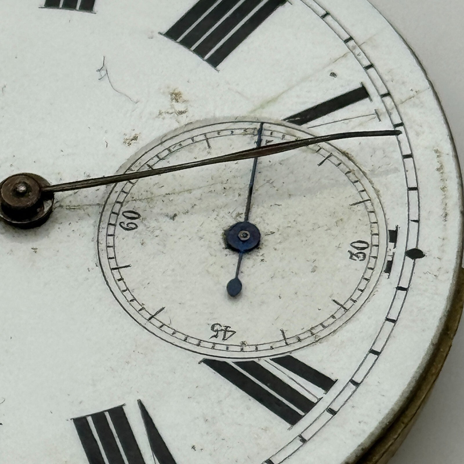 47.6mm Antique Key Wound Pocket Watch Movement Dial PARTS REPAIR SPARES